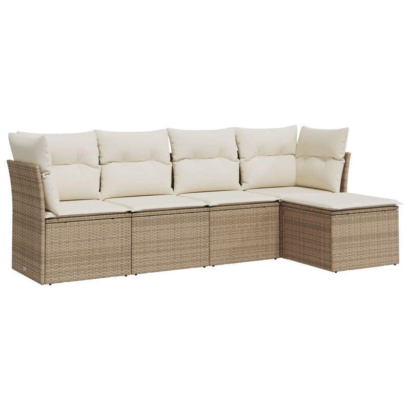 Set canapele de grădină cu perne, 5 piese, bej, poliratan