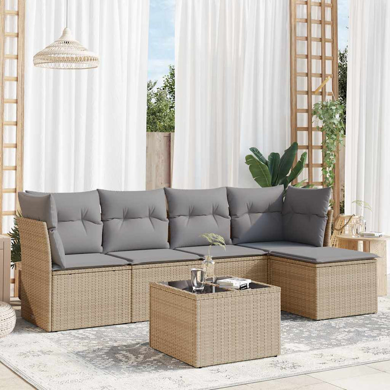 Set canapele de grădină cu perne, 6 piese, bej, poliratan
