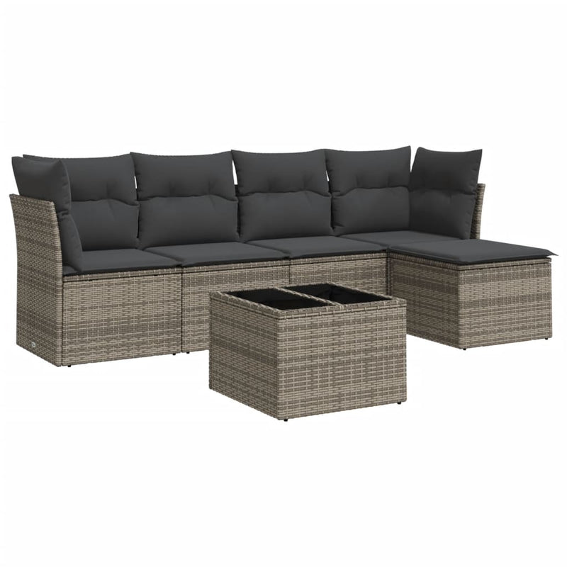 Set mobilier grădină cu perne, 6 piese, gri, poliratan