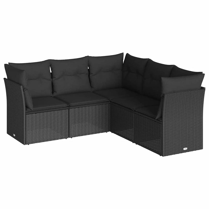 Set mobilier de grădină cu perne, 5 piese, negru, poliratan