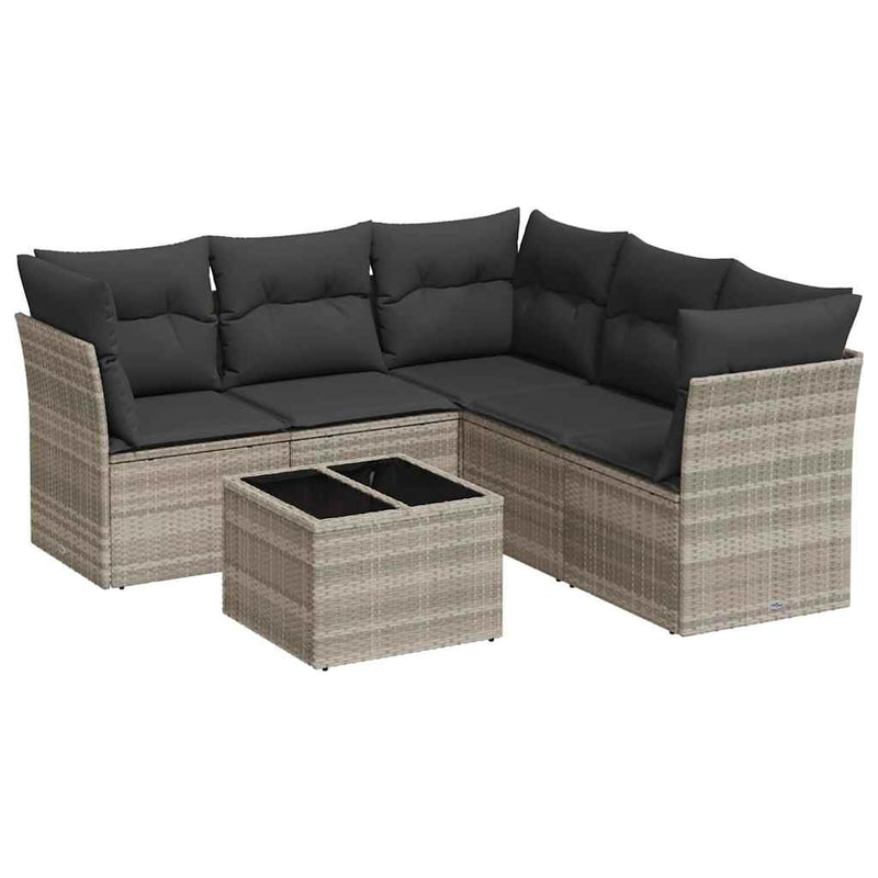 Set canapele de grădină cu perne, 6 piese gri deschis poliratan