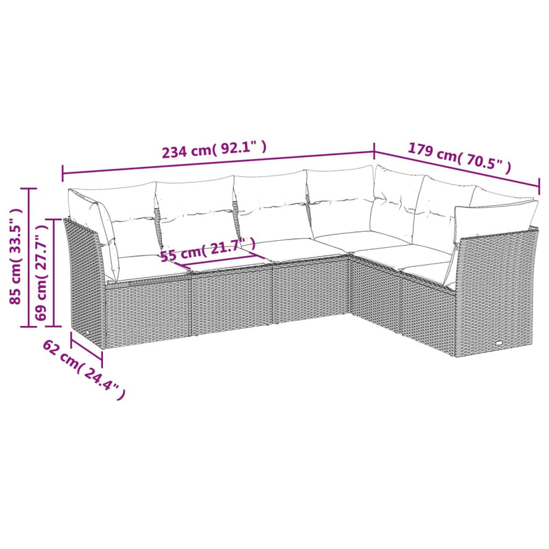 Set mobilier grădină cu perne, 6 piese, gri, poliratan