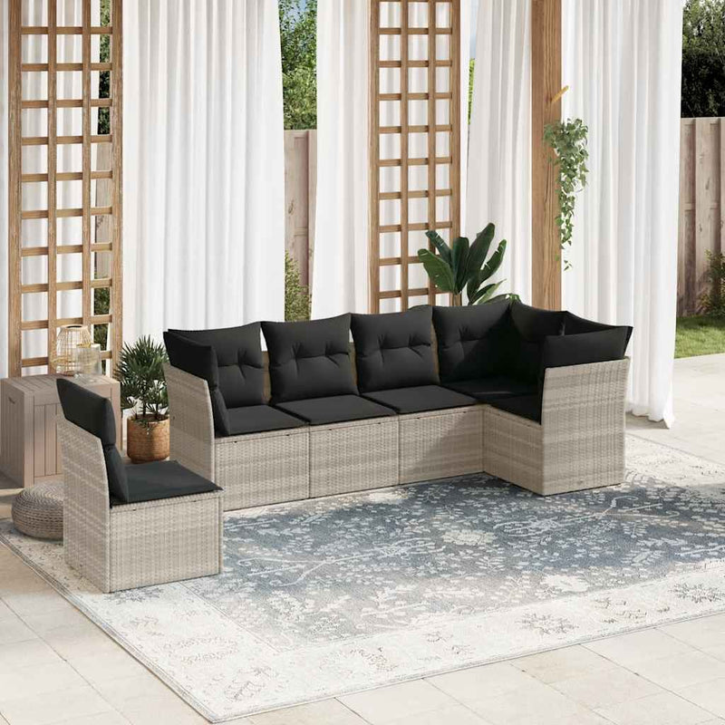 Set canapele de grădină cu perne, 6 piese gri deschis poliratan