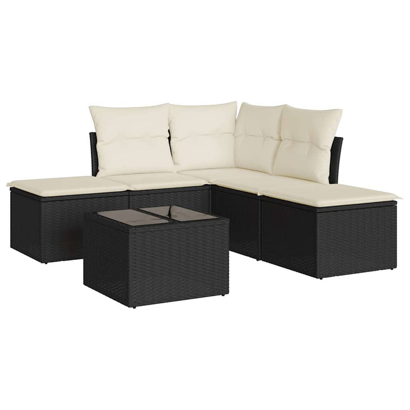 Set mobilier de grădină cu perne, 6 piese, negru, poliratan