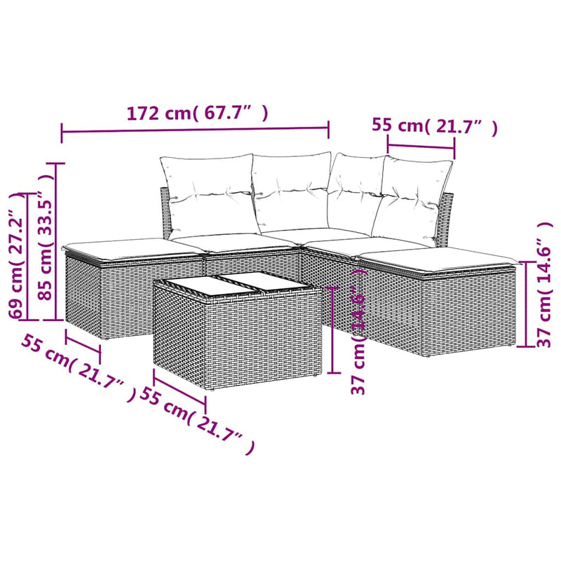 Set mobilier de grădină cu perne, 6 piese, negru, poliratan