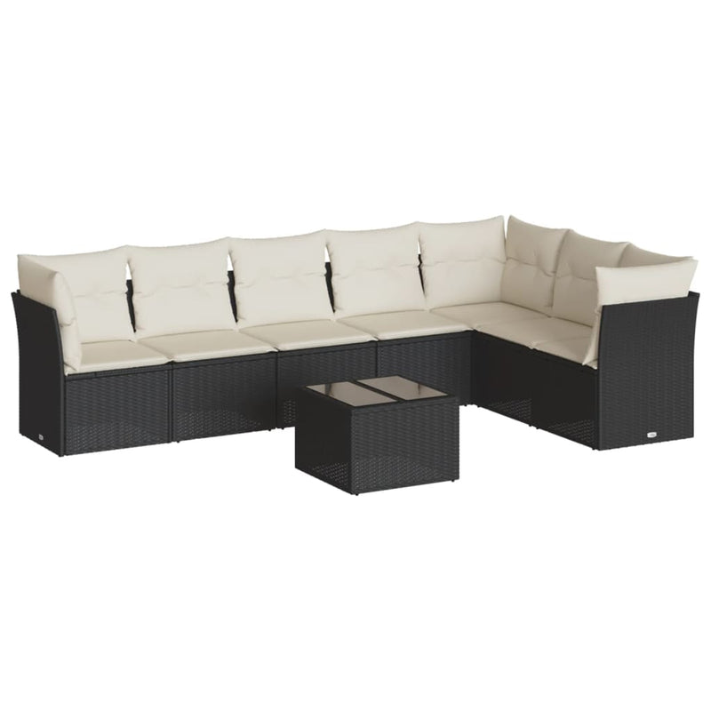 Set mobilier de grădină cu perne, 8 piese, negru, poliratan