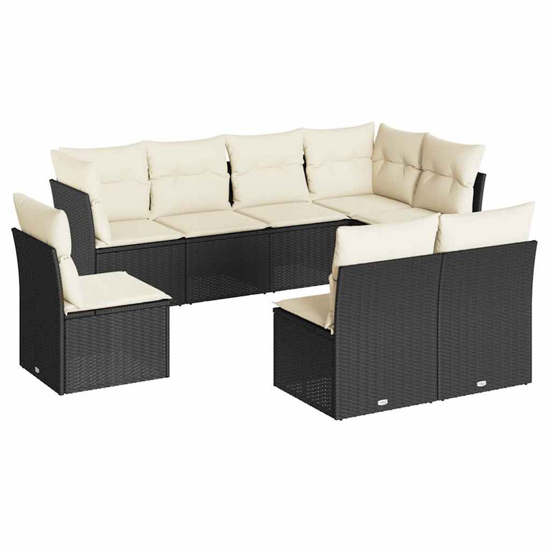 Set mobilier de grădină cu perne, 8 piese, negru, poliratan