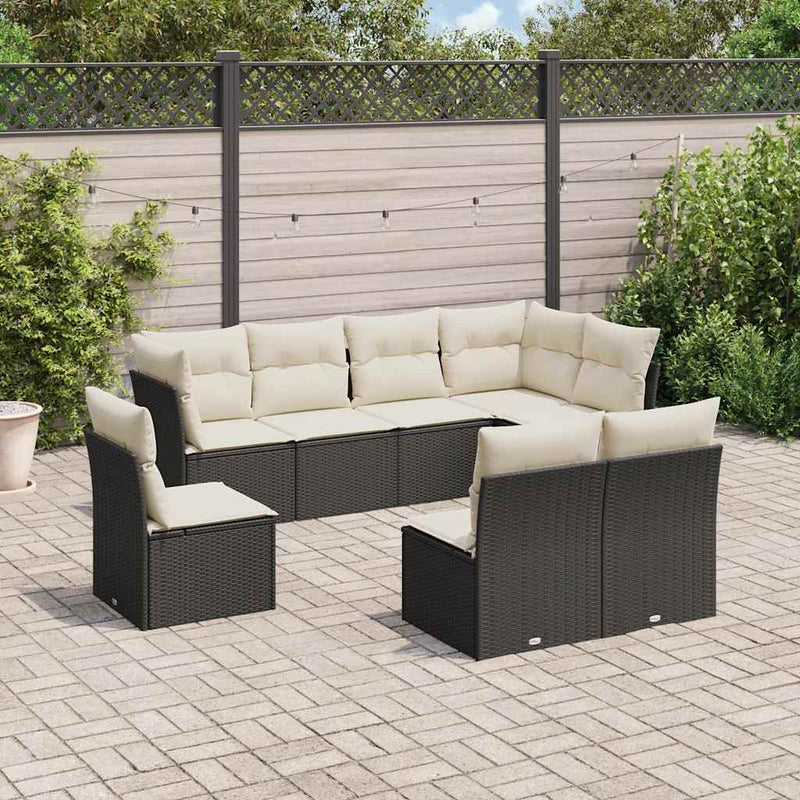 Set mobilier de grădină cu perne, 8 piese, negru, poliratan