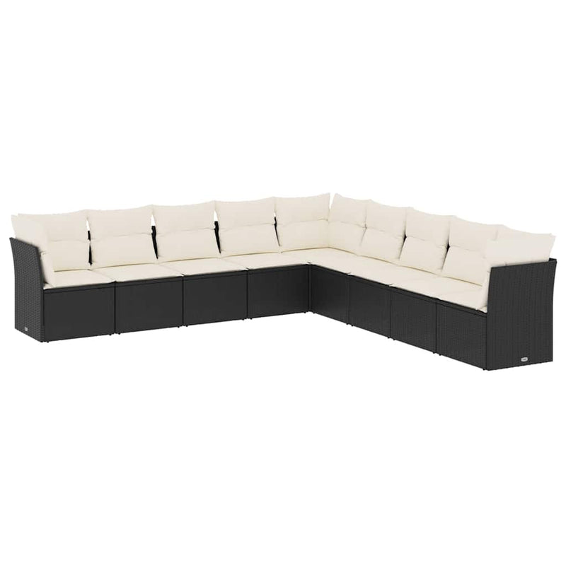Set mobilier de grădină cu perne, 9 piese, negru, poliratan