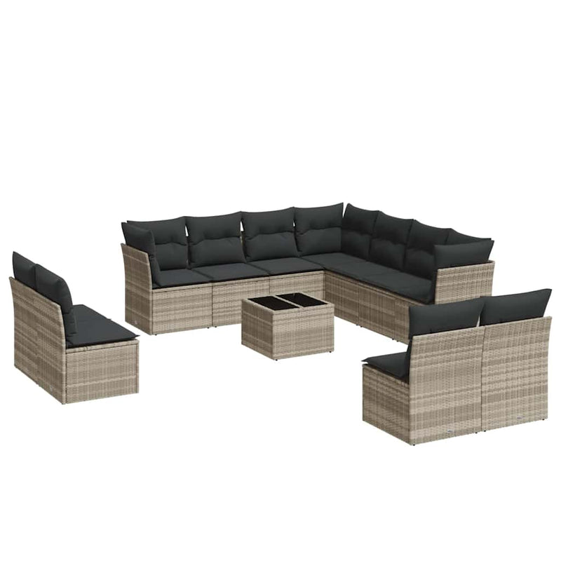 Set canapele de grădină cu perne, 12piese gri deschis poliratan