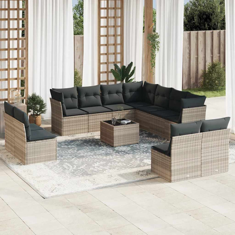 Set canapele de grădină cu perne, 12piese gri deschis poliratan