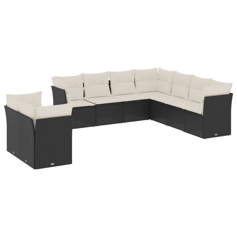 Set mobilier de grădină cu perne, 9 piese, negru, poliratan