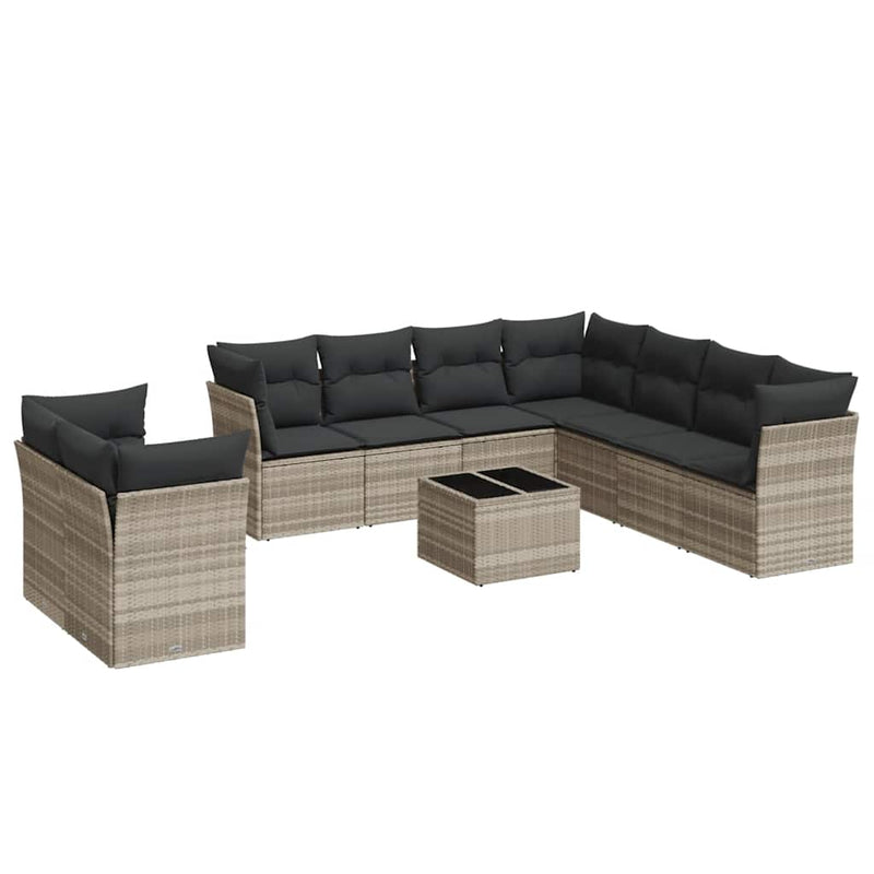 Set canapele de grădină cu perne 10 piese gri deschis poliratan