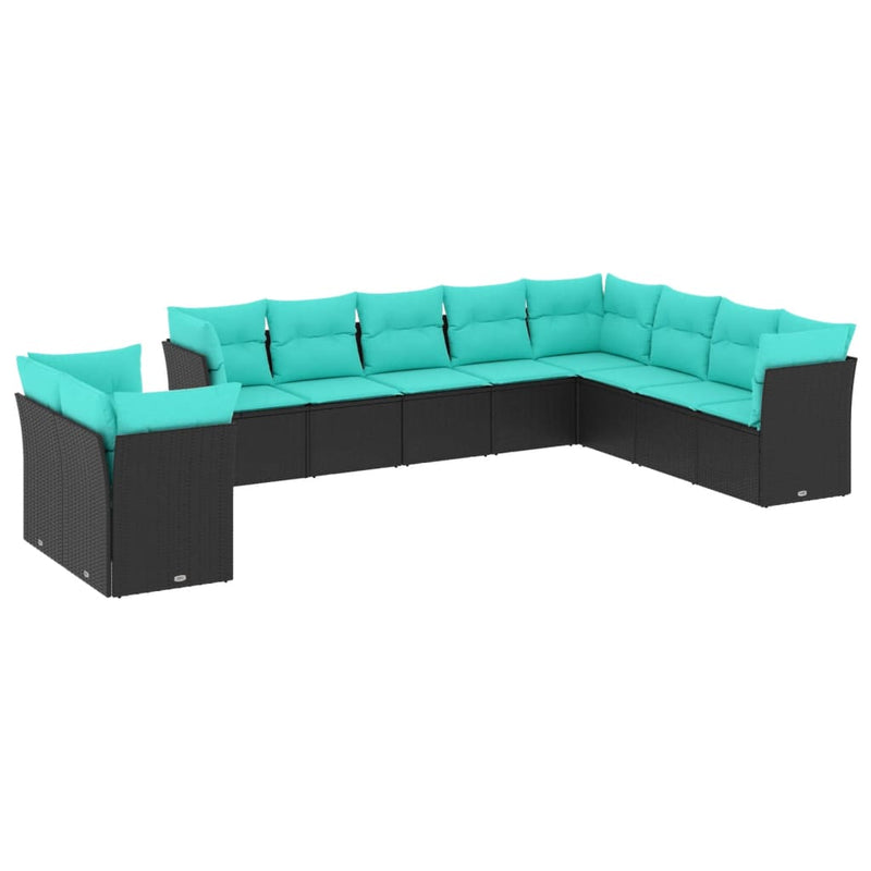 Set canapele de grădină cu 10 piese și perne, poliratan negru
