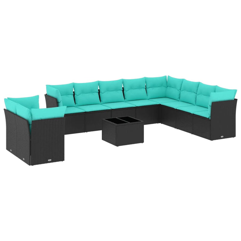 Set canapele de grădină cu 11 piese și perne, poliratan negru