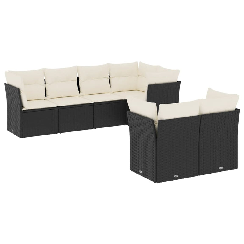 Set canapele de grădină cu perne, 7 piese, negru, poliratan