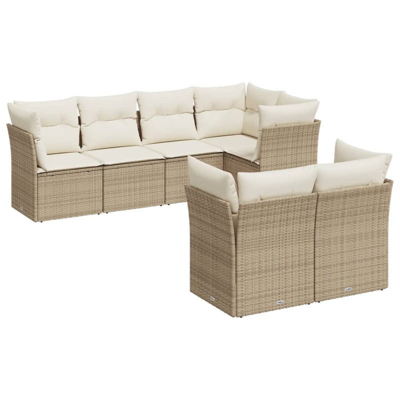 Set canapele de grădină, 7 piese, cu perne, bej, poliratan
