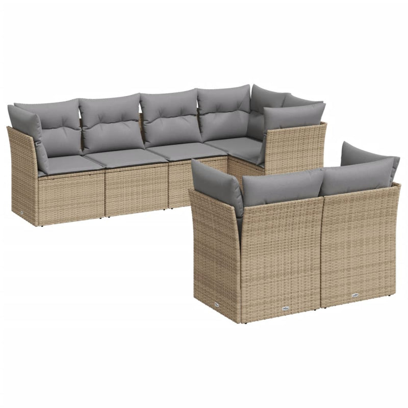 Set canapele de grădină, 7 piese, cu perne, bej, poliratan