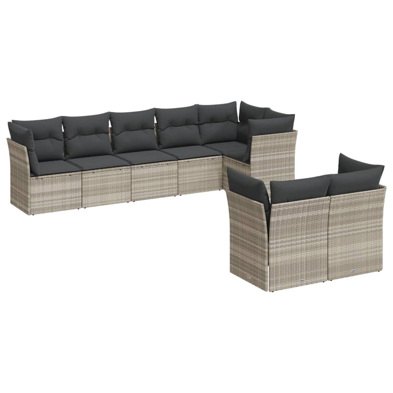 Set mobilier de grădină cu perne, 8 piese gri deschis poliratan