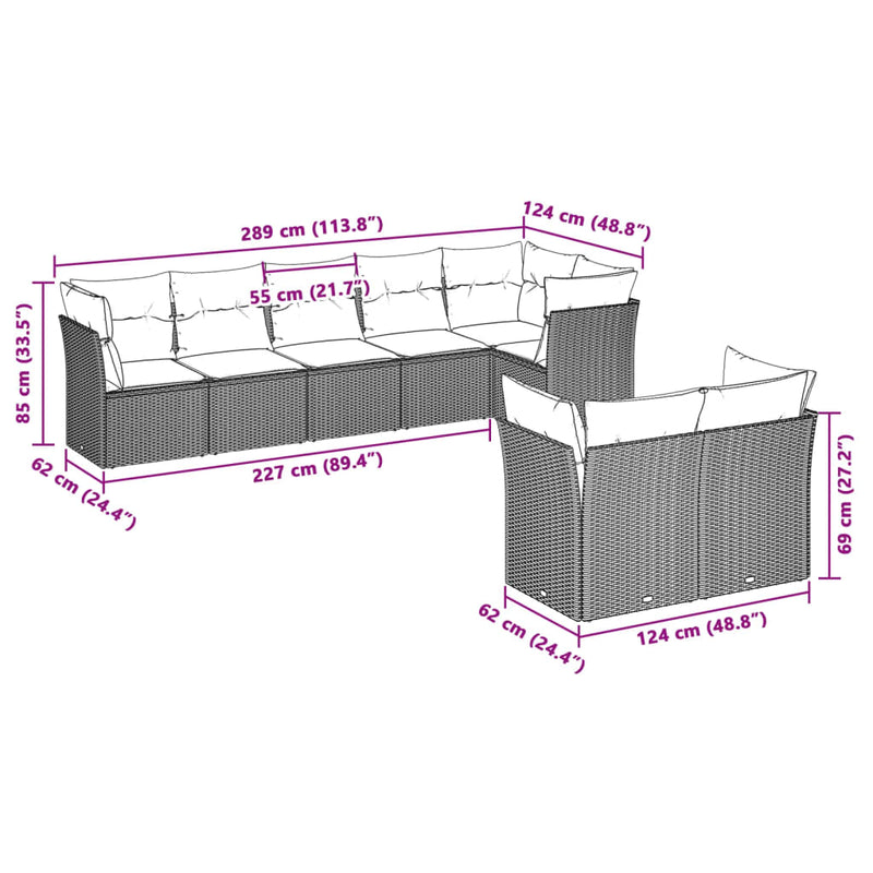 Set mobilier de grădină cu perne, 8 piese gri deschis poliratan