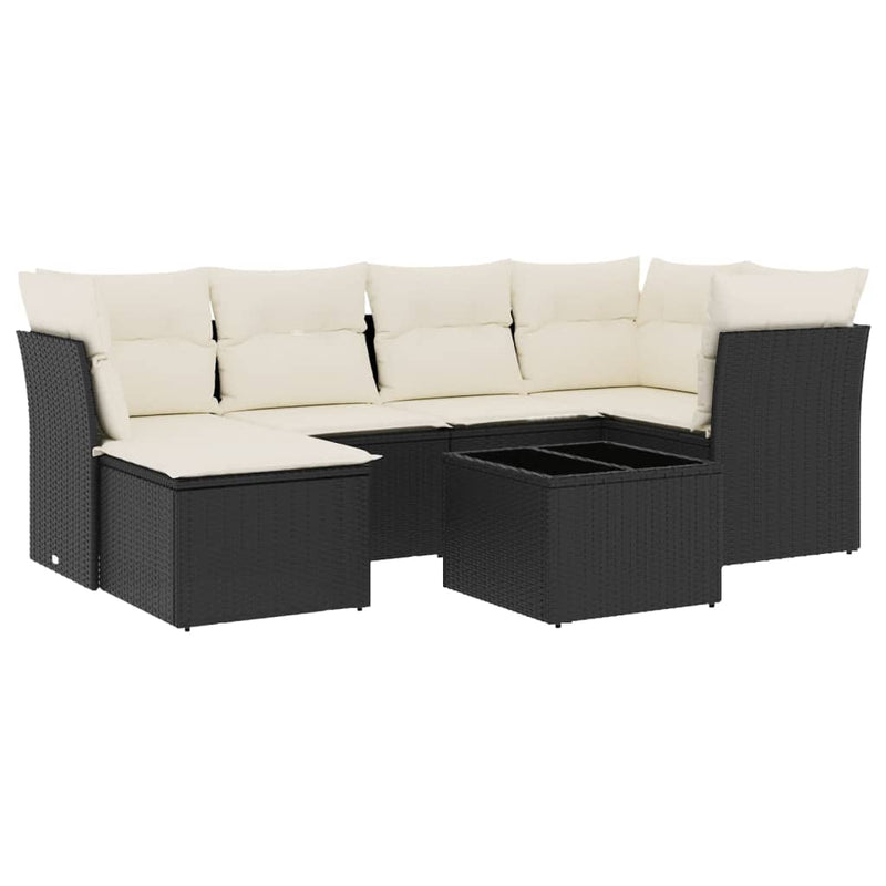 Set canapele de grădină cu perne, 7 piese, negru, poliratan