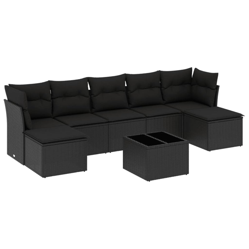 Set mobilier de grădină cu perne, 8 piese, negru, poliratan