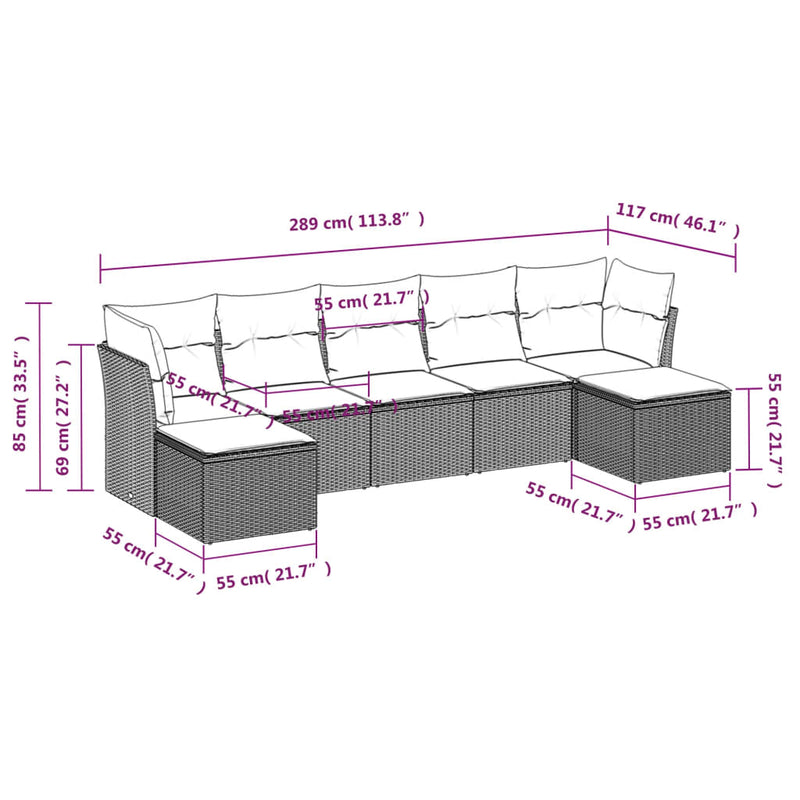 Set mobilier de grădină cu perne, 8 piese, negru, poliratan
