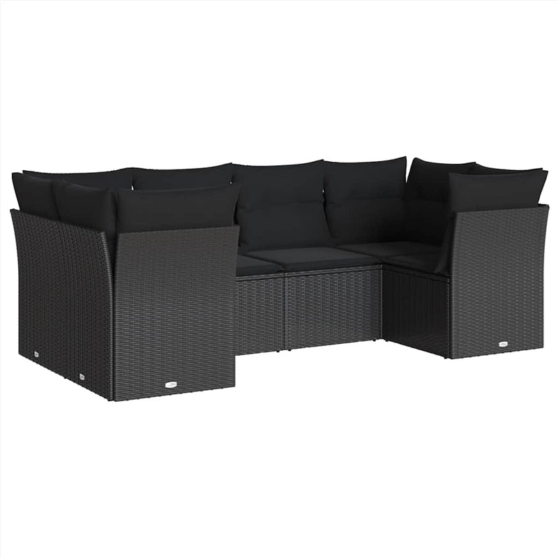 Set mobilier de grădină cu perne, 6 piese, negru, poliratan