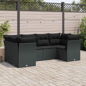 Set mobilier de grădină cu perne, 6 piese, negru, poliratan