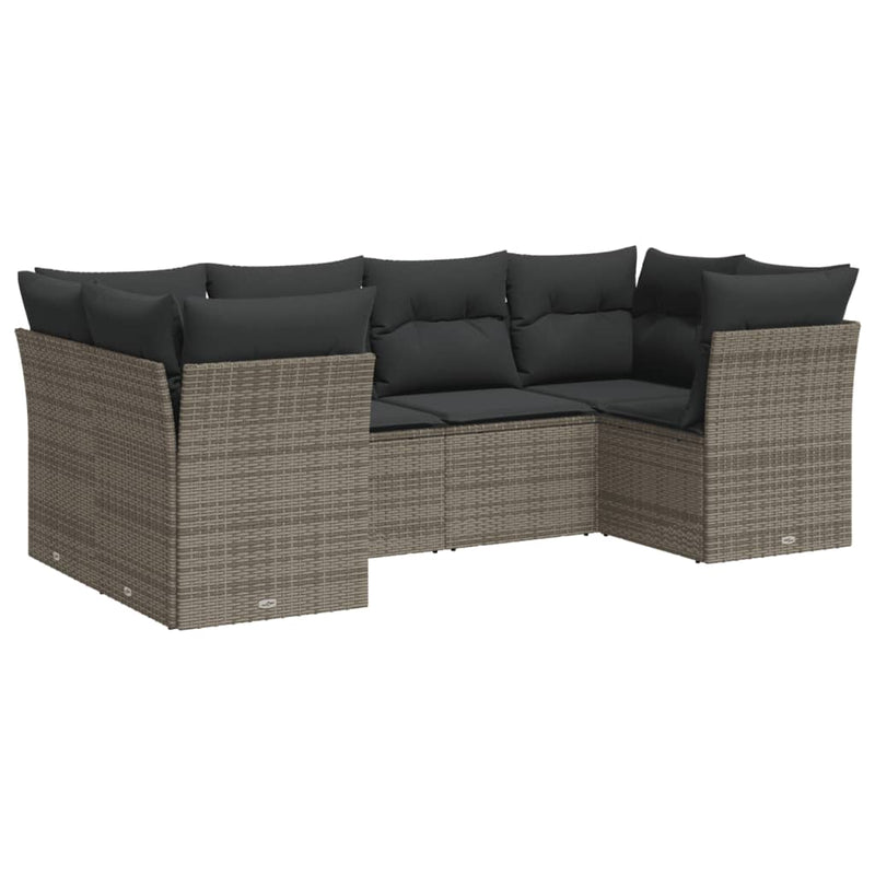 Set mobilier grădină cu perne, 6 piese, gri, poliratan