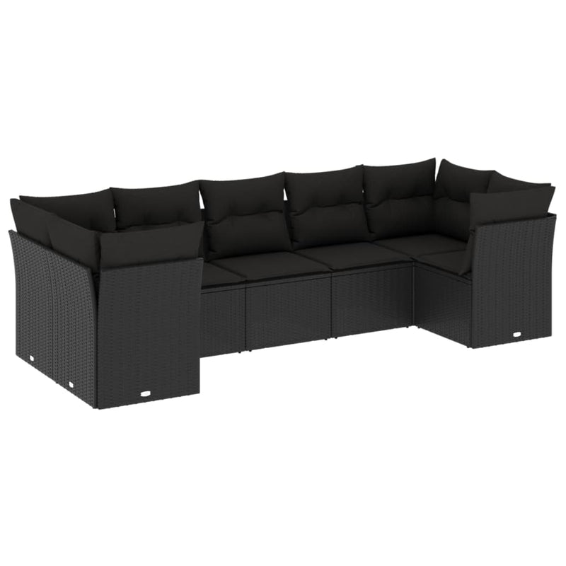 Set canapele de grădină cu perne, 7 piese, negru, poliratan