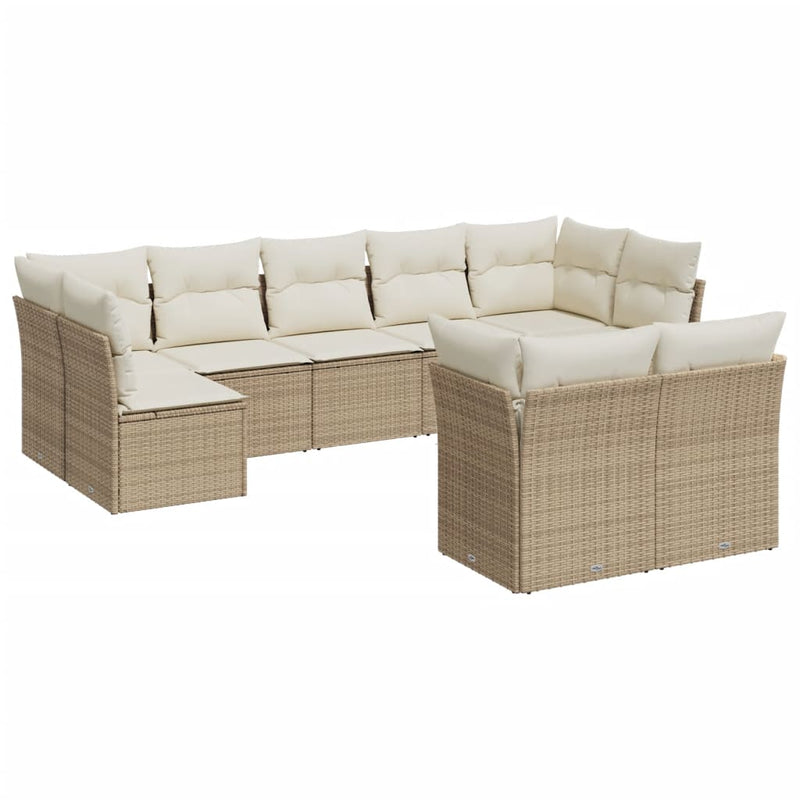 Set canapele de grădină, 9 piese, cu perne, bej, poliratan