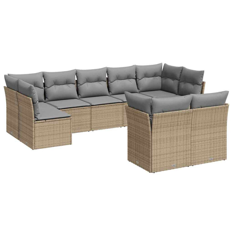 Set canapele de grădină, 9 piese, cu perne, bej, poliratan