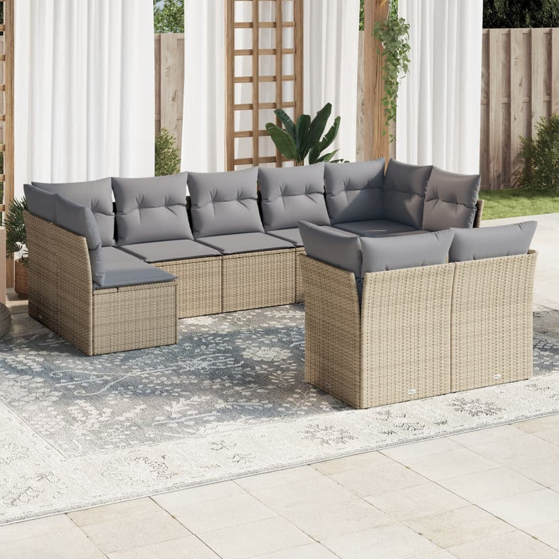 Set canapele de grădină, 9 piese, cu perne, bej, poliratan