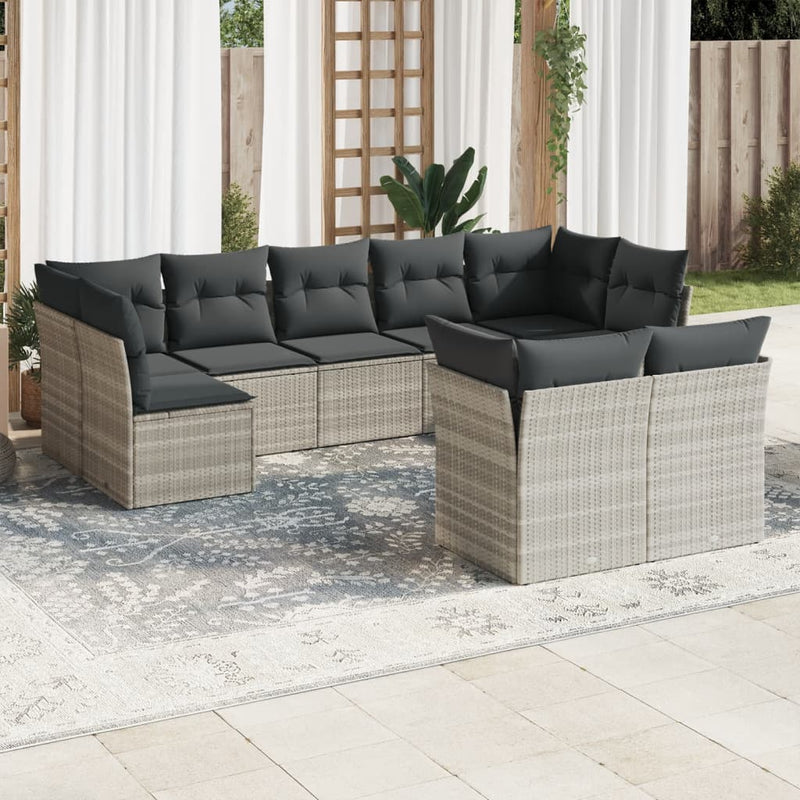 Set canapele de grădină cu perne, 9 piese gri deschis poliratan