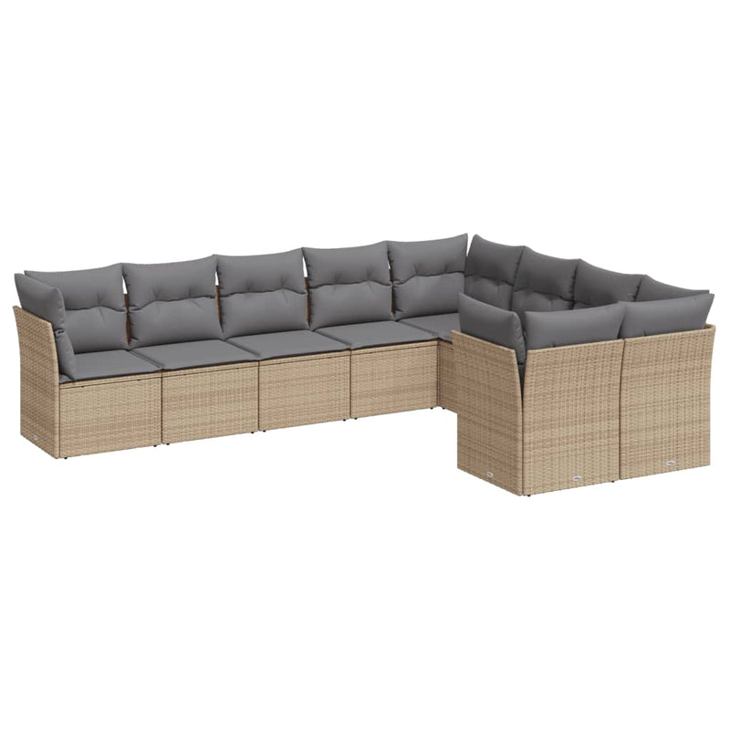 Set canapele de grădină, 9 piese, cu perne, bej, poliratan