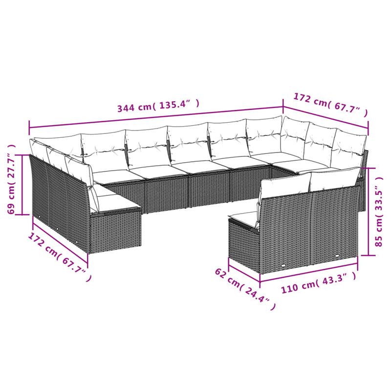 Set mobilier de grădină cu perne, 9 piese, negru, poliratan