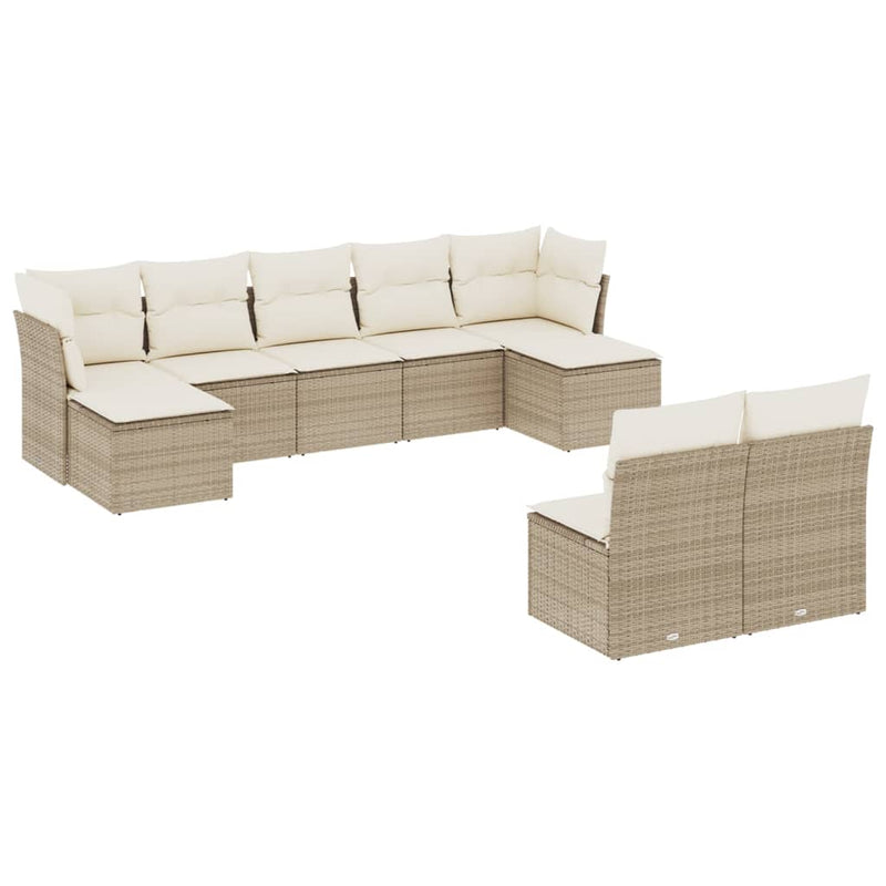 Set canapele de grădină, 9 piese, cu perne, bej, poliratan
