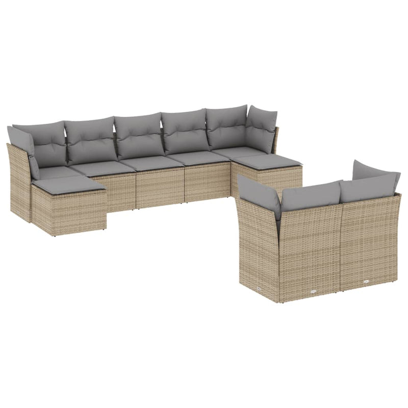 Set canapele de grădină, 9 piese, cu perne, bej, poliratan