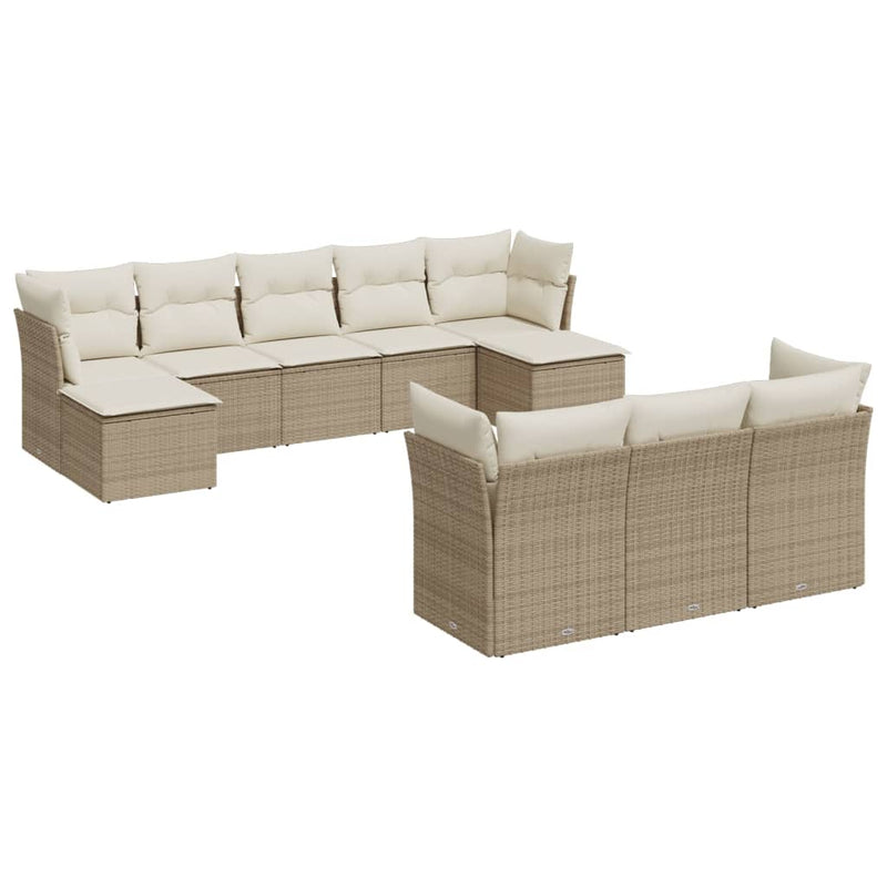 Set canapele de grădină cu perne, 10 piese, bej, poliratan