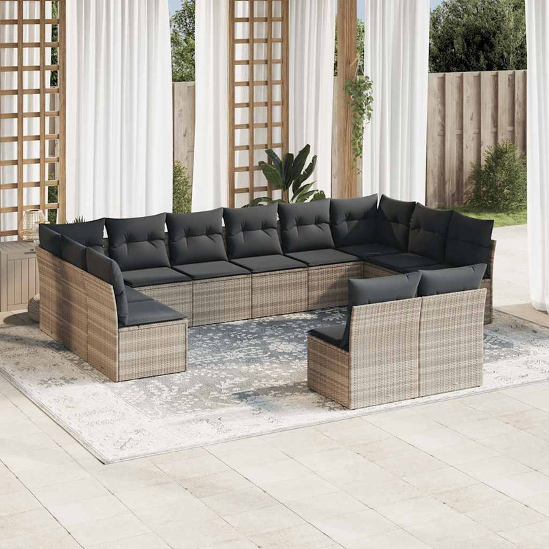 Set canapele de grădină cu perne, 12piese gri deschis poliratan