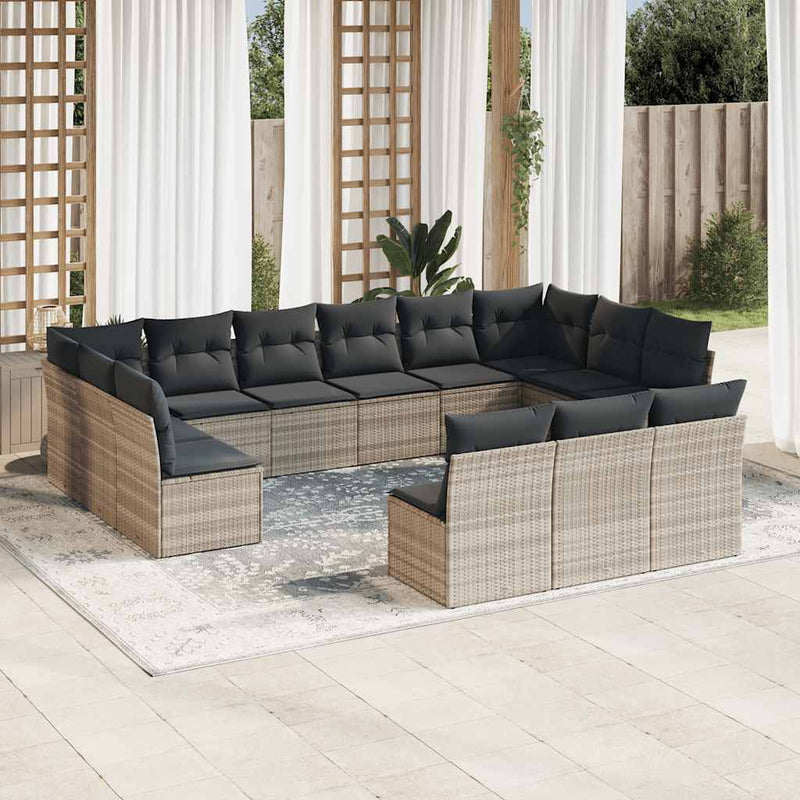 Set canapele de grădină cu perne, 13piese gri deschis poliratan