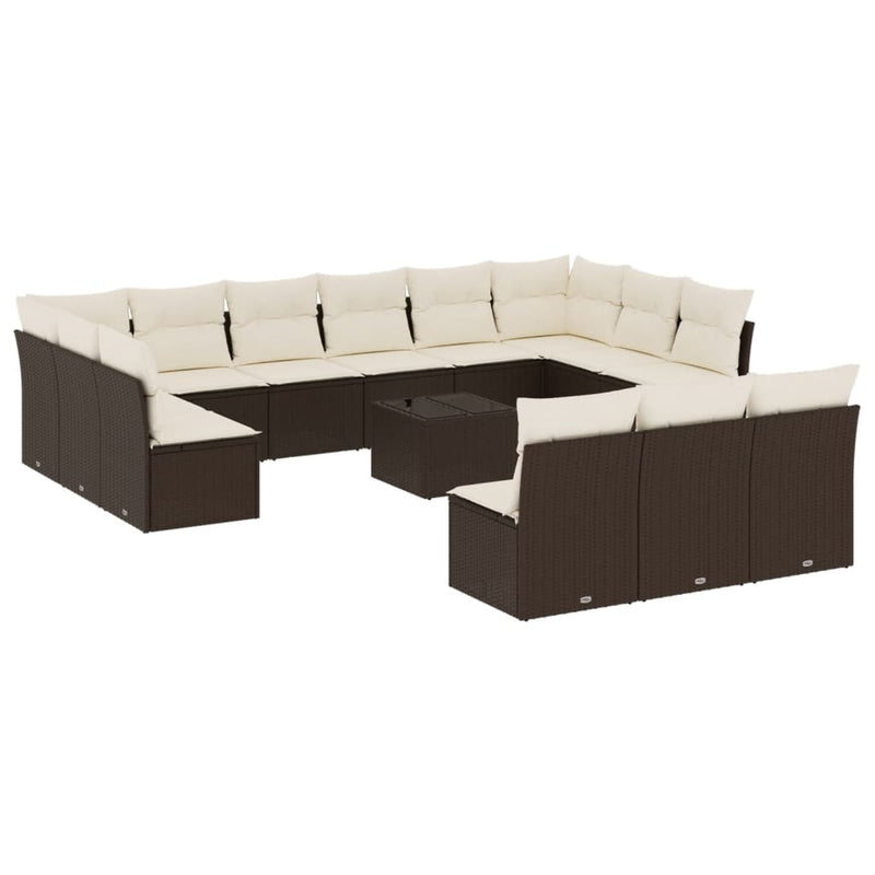 Set mobilier de grădină cu perne, 14 piese, maro, poliratan