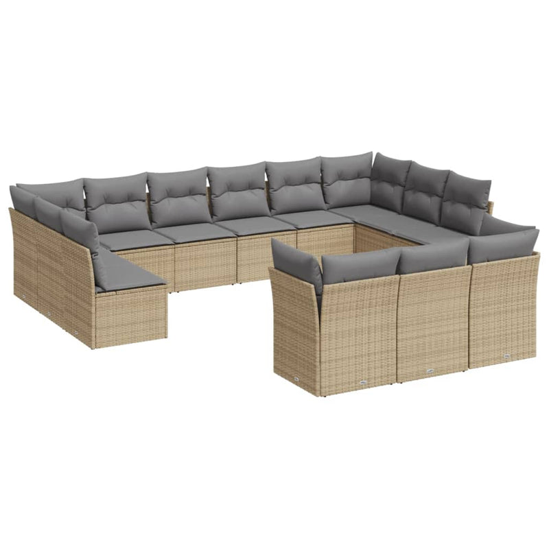 Set canapele de grădină, 13 piese, cu perne, bej, poliratan