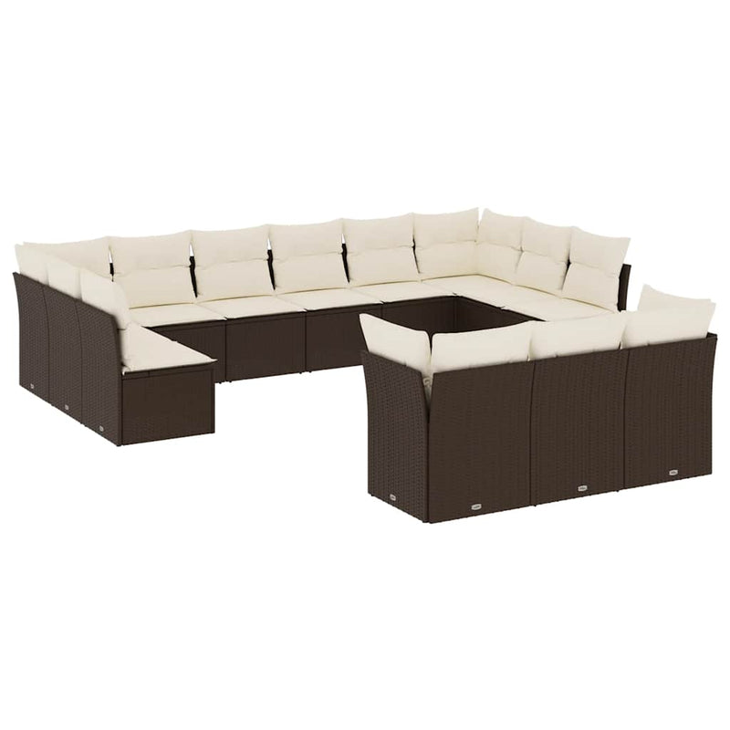 Set canapele de grădină cu perne, 13 piese, maro, poliratan