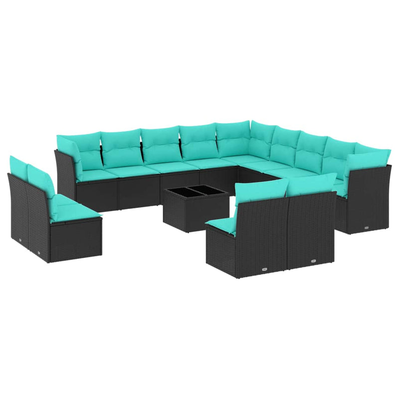 Set canapele de grădină cu 14 piese și perne, poliratan negru