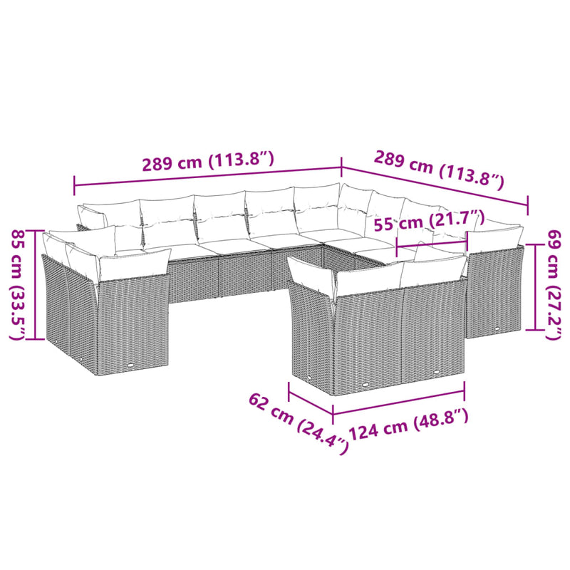 Set canapele de grădină cu perne, 13piese gri deschis poliratan