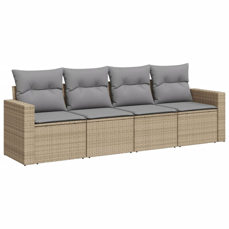 Set canapele de grădină, 4 piese, cu perne, bej, poliratan