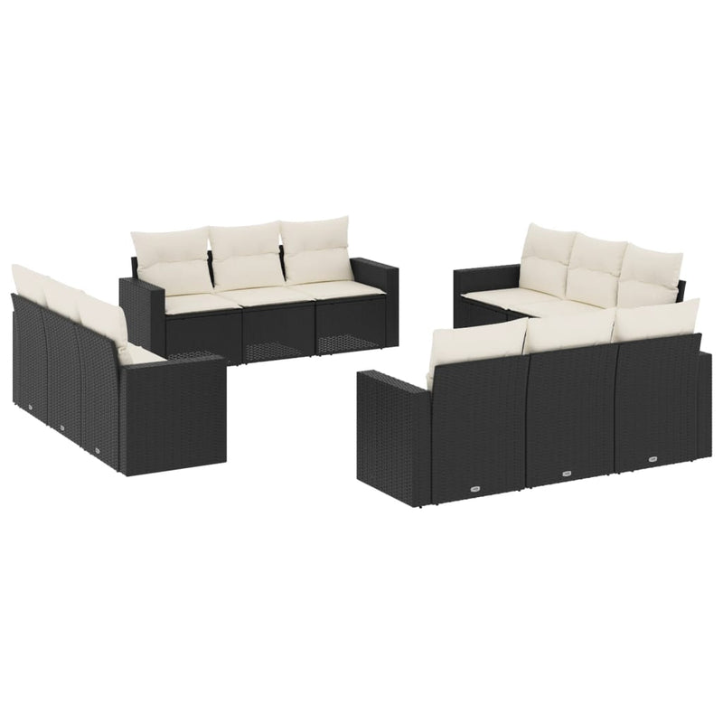 Set canapele de grădină, 12 piese, cu perne, negru, poliratan