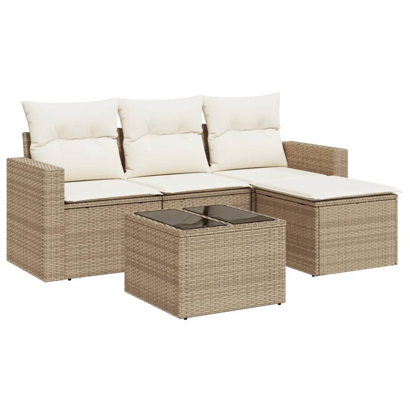 Set canapele de grădină cu perne, 5 piese, bej, poliratan